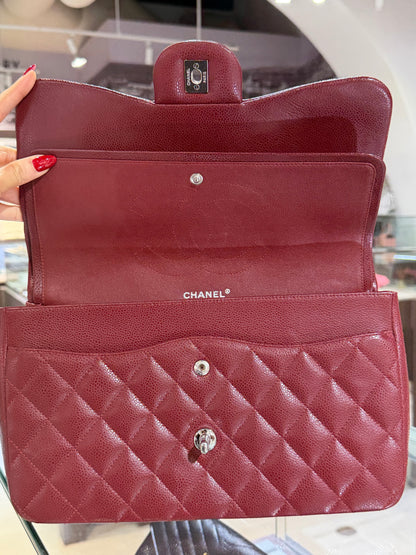 Pre-Owned CC Classic Double Flap Burgundy Caviar Jumbo Silver Hardware