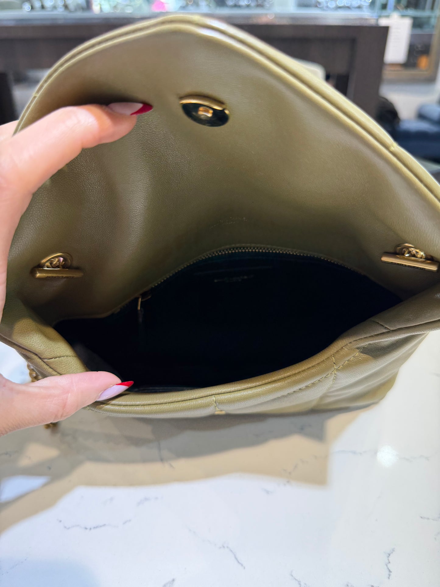 Pre-Owned YSL Toy Puffer Olive Green Nappa Leather