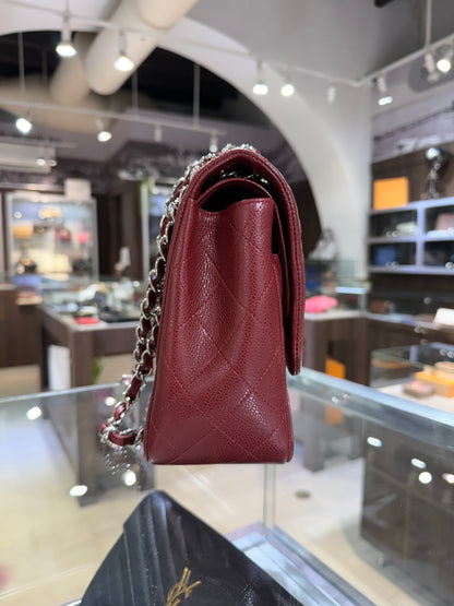 Pre-Owned CC Classic Double Flap Burgundy Caviar Jumbo Silver Hardware