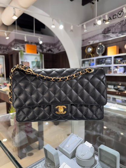 Chanel Black Caviar Medium Classic Flap Gold Hardware