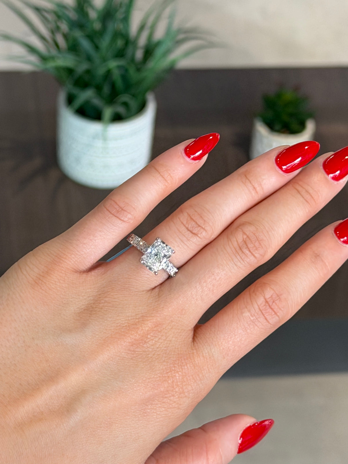 3.10 ct Radiant Lab 14k White Gold Engagement Ring