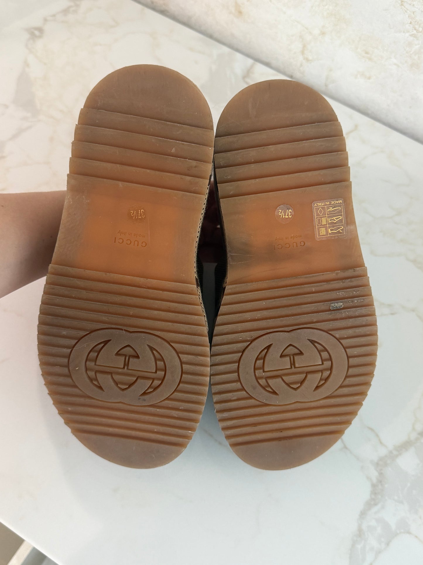 Pre-Owned GG Monogram Jumbo Platform Sandals 37.5 Camel Ebony
