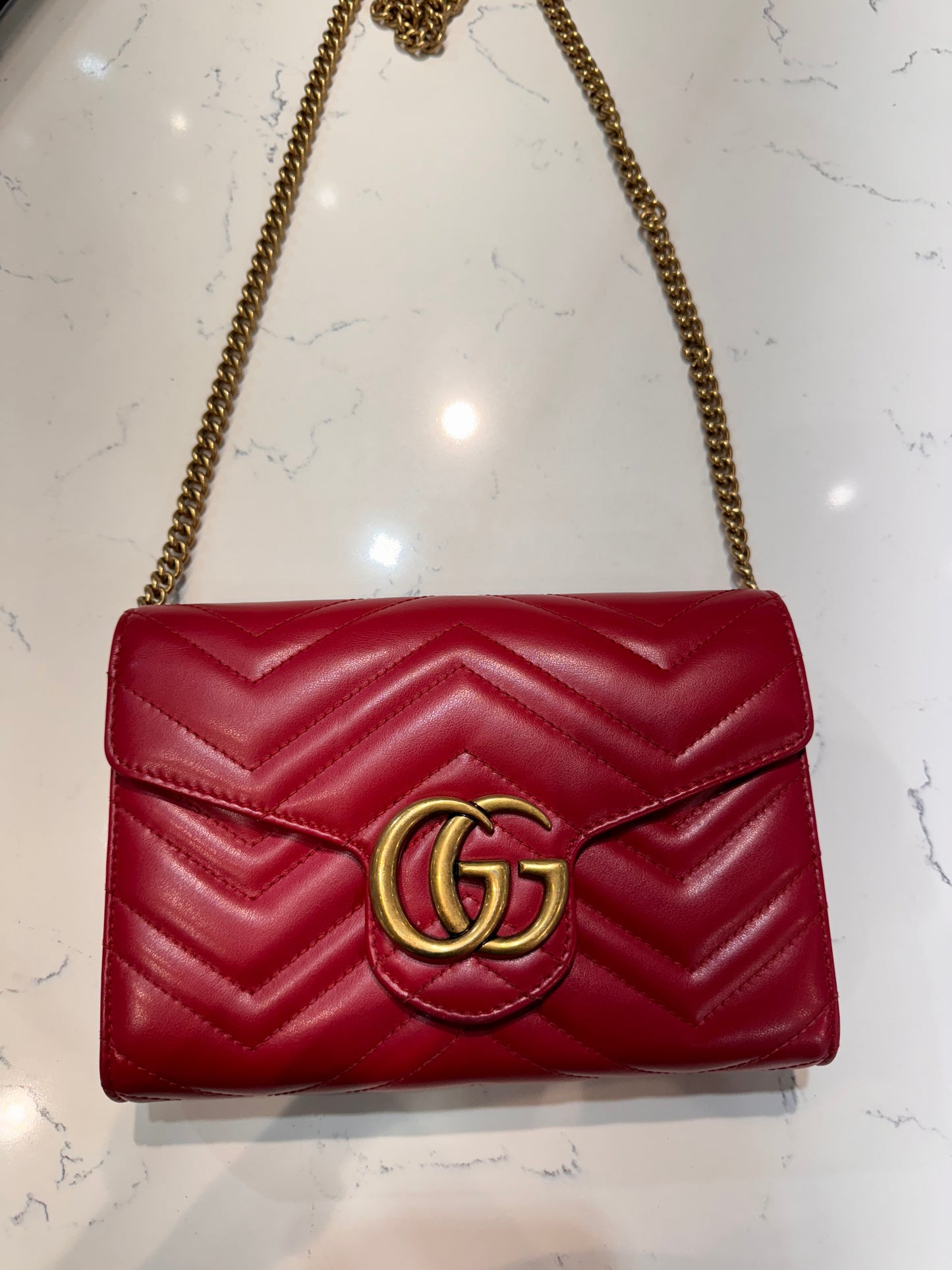 Gucci Red Marmont Wallet On Chain