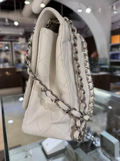 Pre-Owned CC White Caviar Maxi Single Flap
