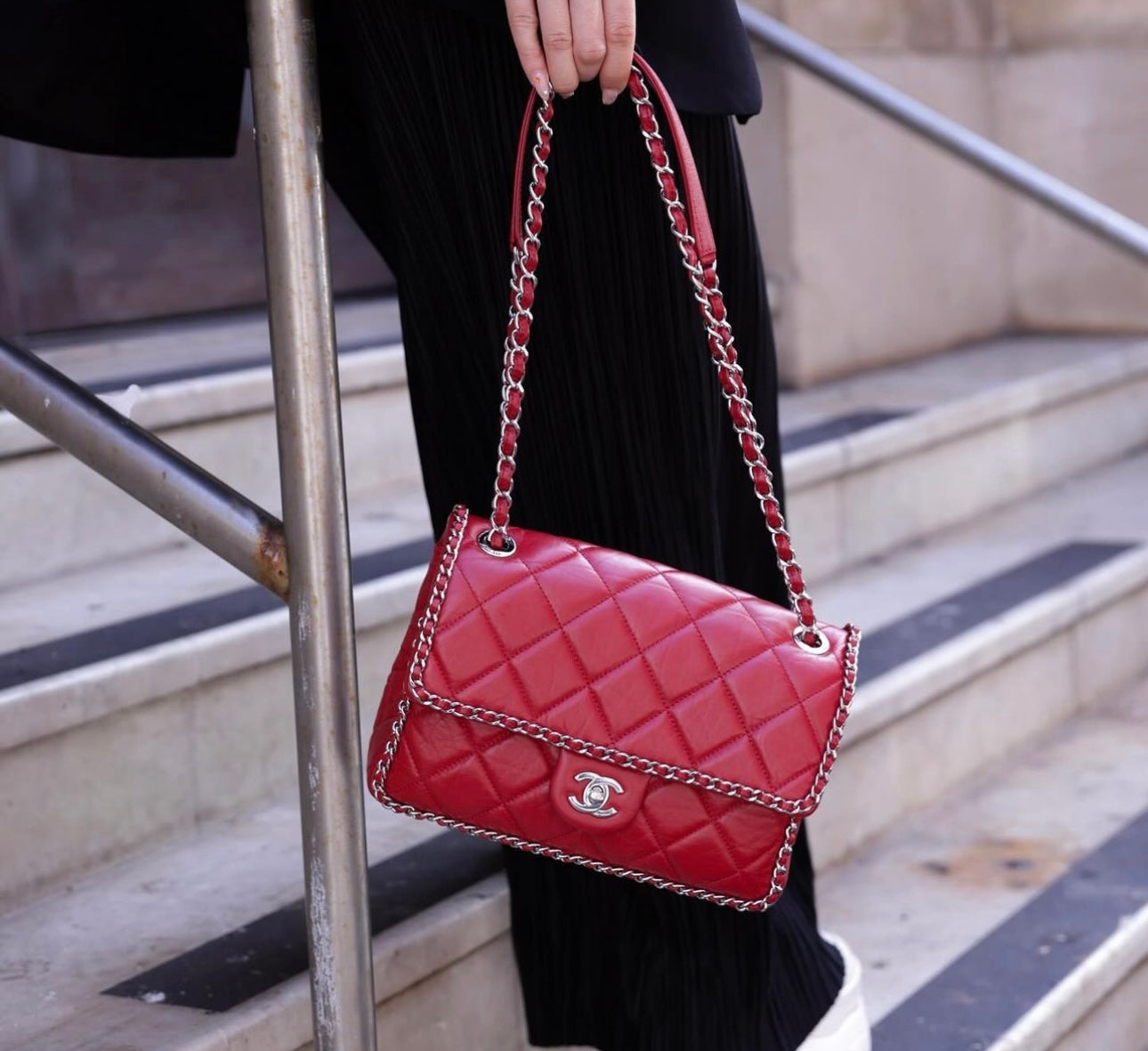 Chanel Crumpled Calfskin Medium Chain All Round Red