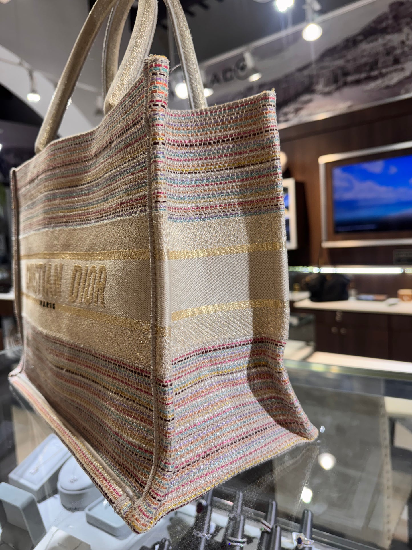Christian Dior Medium Multicolor Stripes Book Tote