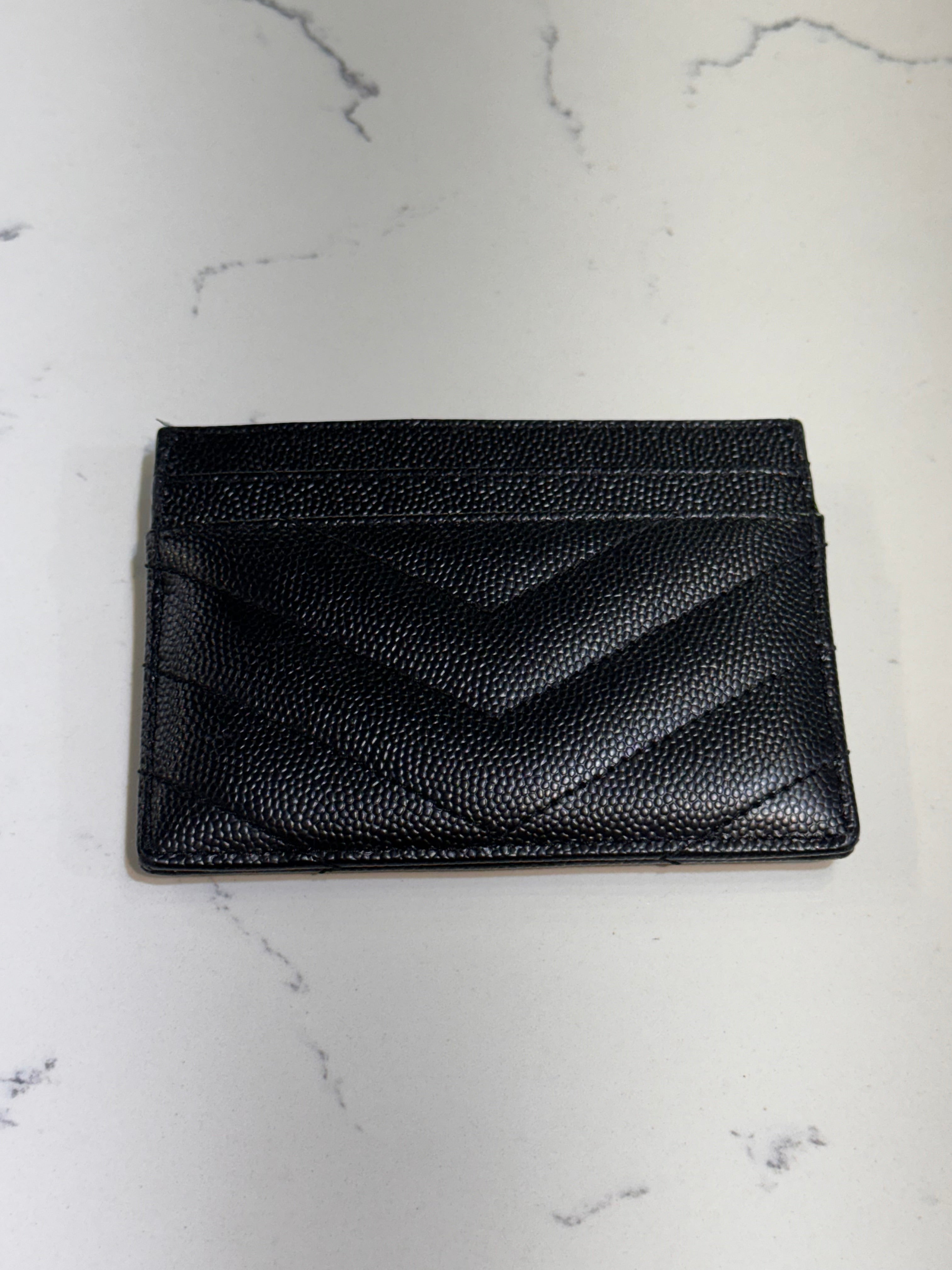 ★Saint Laurent★ Signature Logo Open Card Holder Black 7528 Saint Laurent Paris open card case in coated bark leather