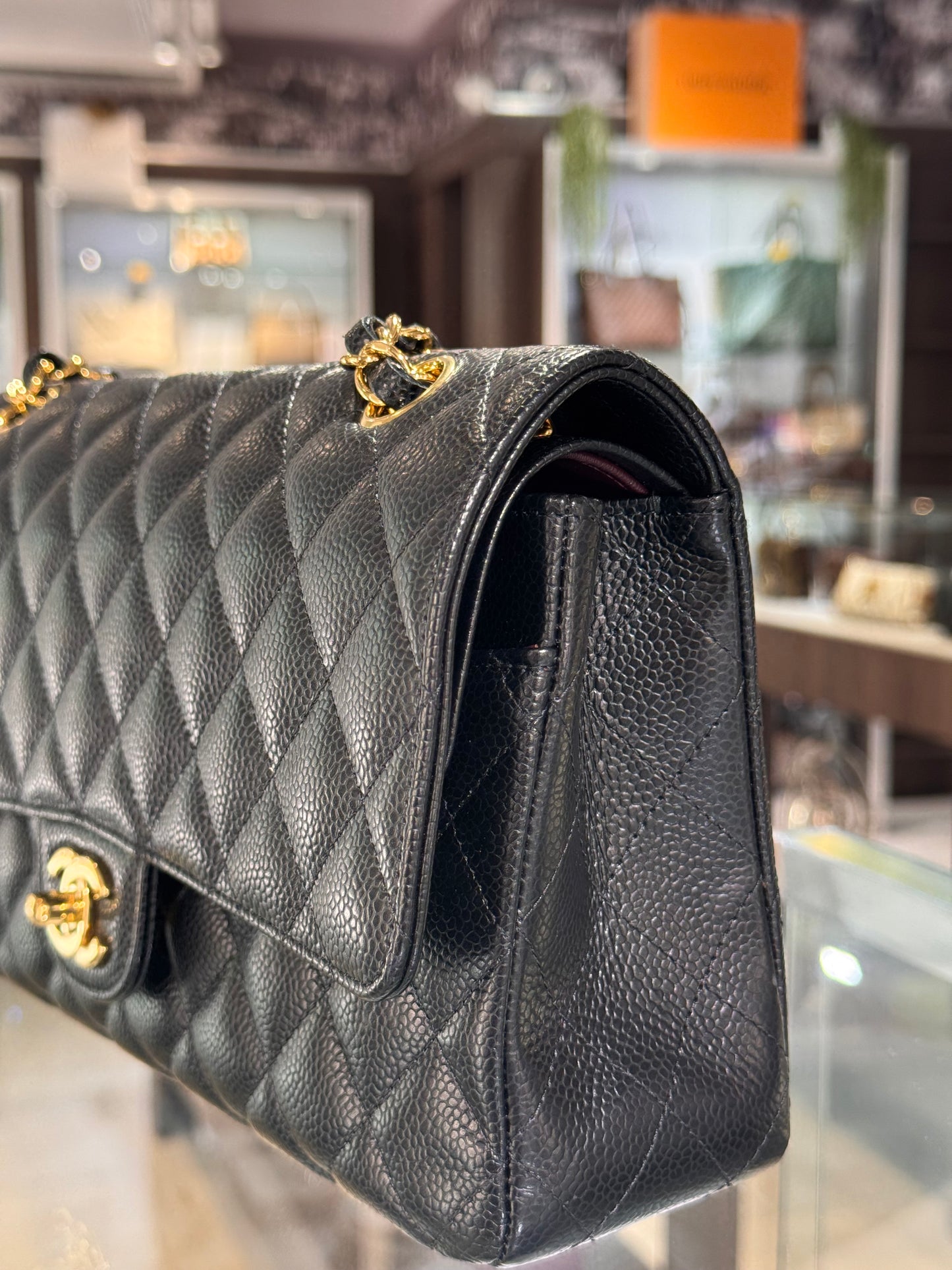 Chanel Black Caviar Medium Classic Flap Gold Hardware