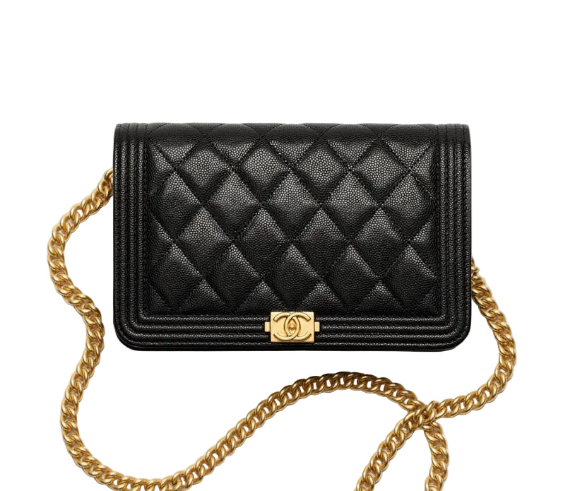 Pre-Owned CC Boy Wallet On Chain Black Caviar Gold Hardware