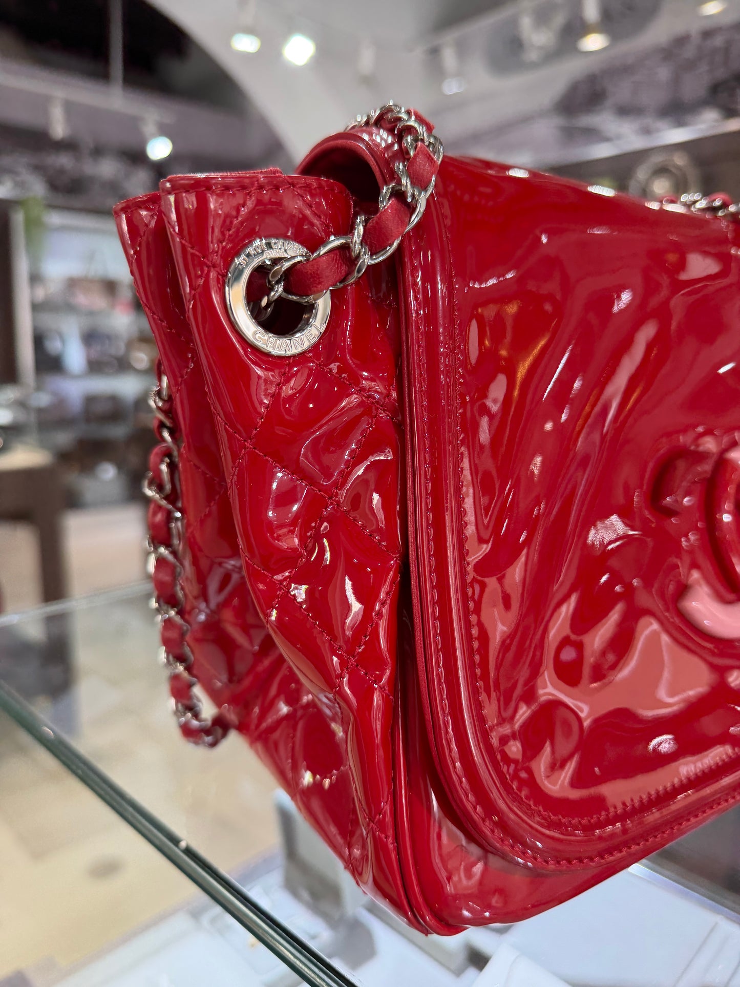 Pre-Owned CC Red Patent Lipstick  Flap