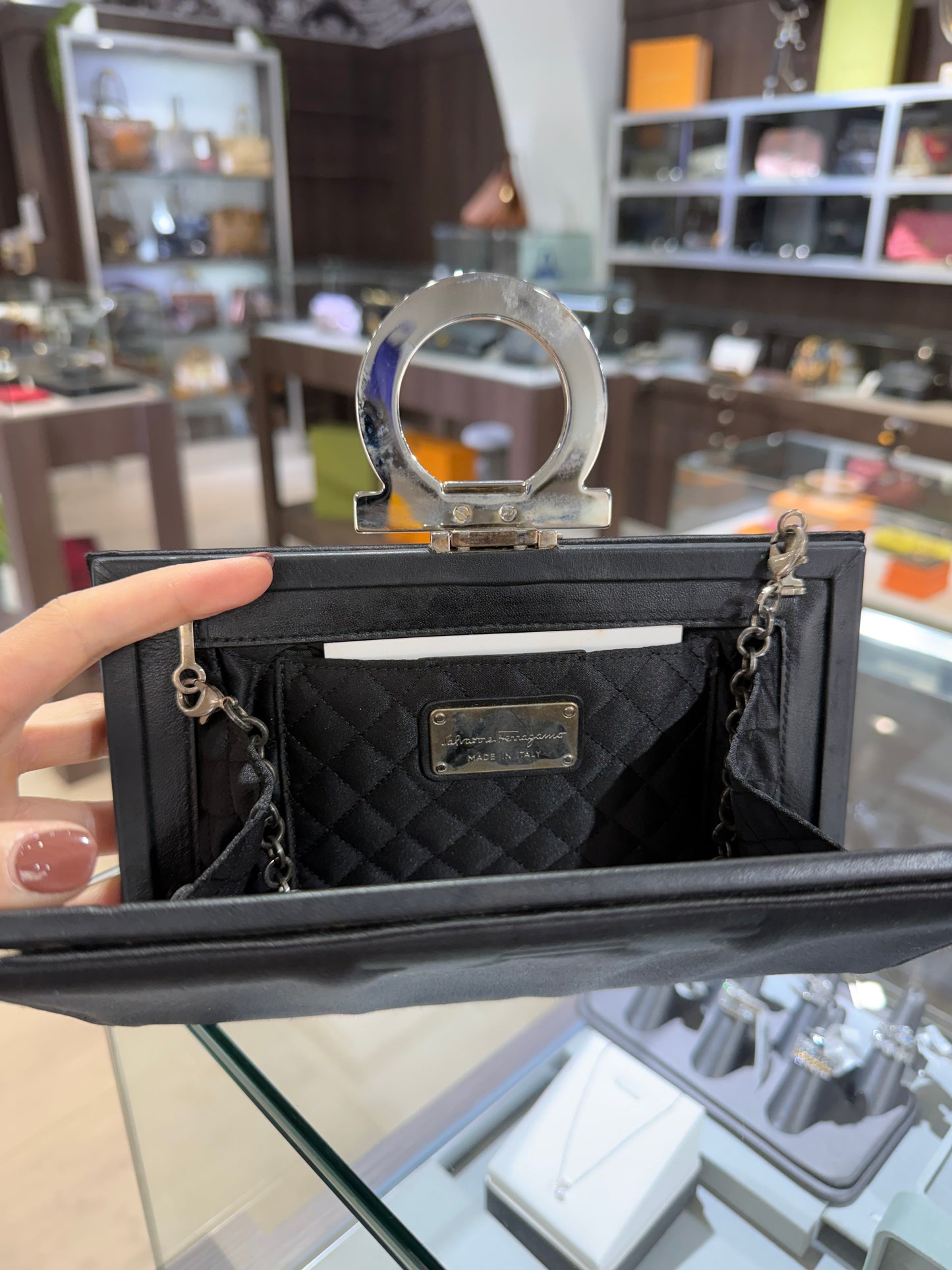 Pre-Owned Salvatore Ferragamo Black Satin Clutch
