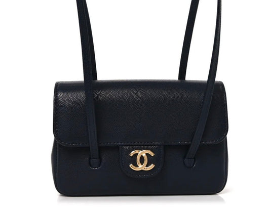 Unworn Shiny Caviar Mini Preppy Coco Shoulder Bag Dark Blue