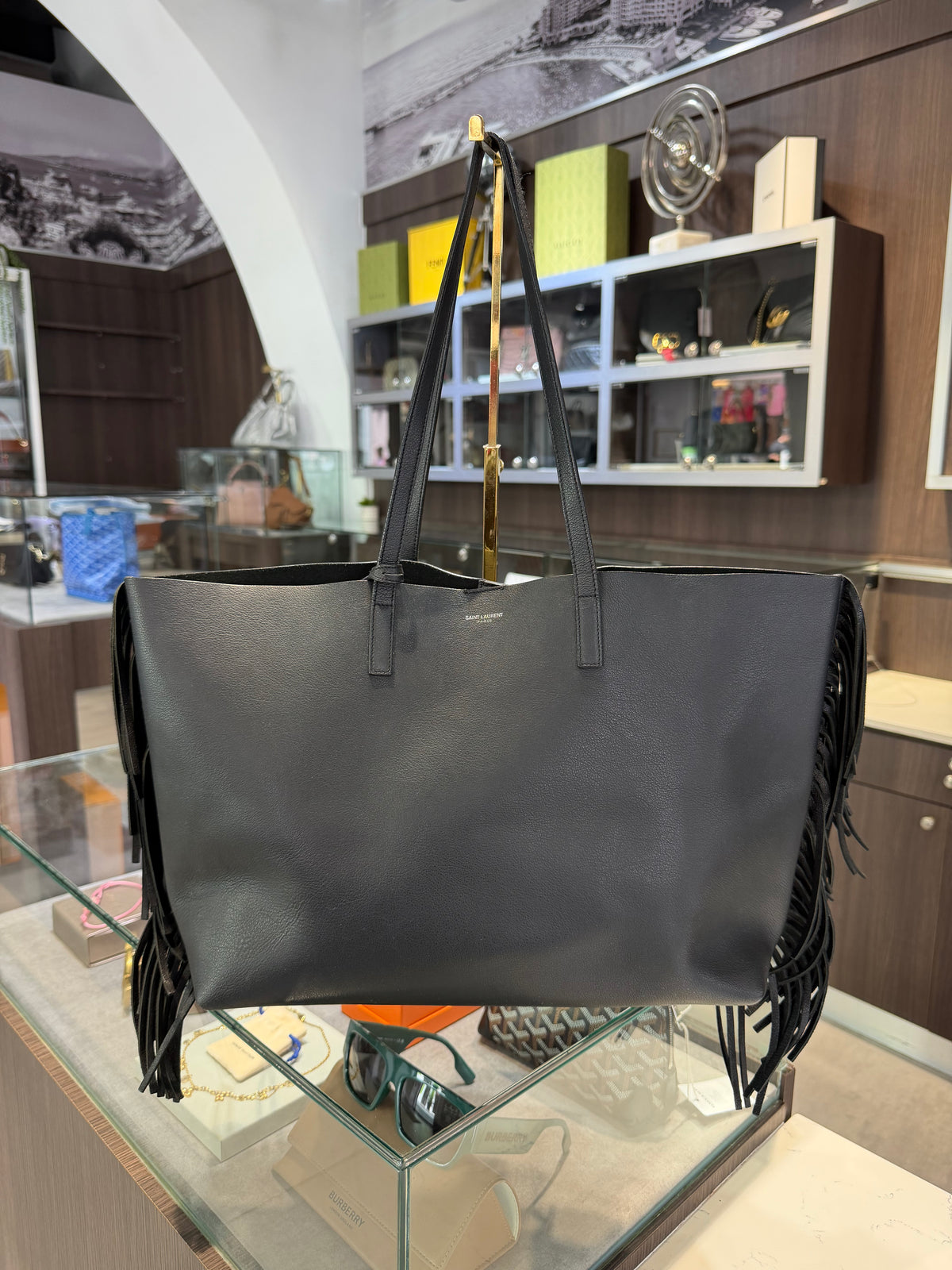 Pre-Owned YSL Black Large Fringe Shopping Tote