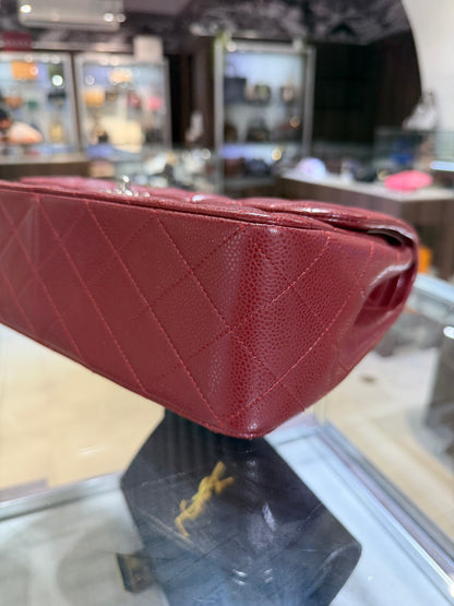 Pre-Owned CC Classic Double Flap Burgundy Caviar Jumbo Silver Hardware