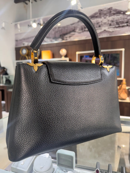 Louis Vuitton Black Taurillon Leather Metallic Flower Embellished Capucines MM