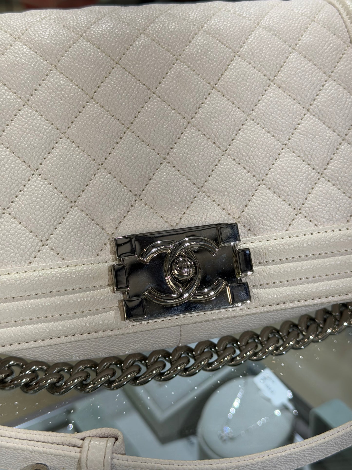 Chanel White Caviar Boy Bag