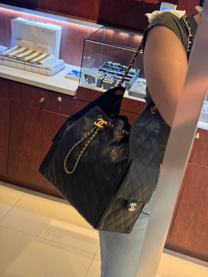 Chanel 25 Medium Black Grained & Calfskin