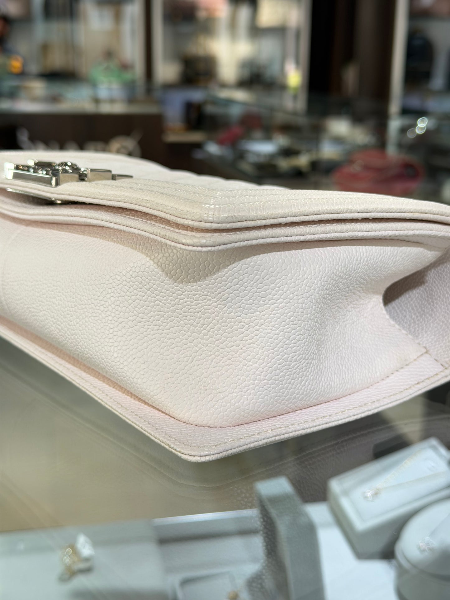 Chanel White Caviar Boy Bag