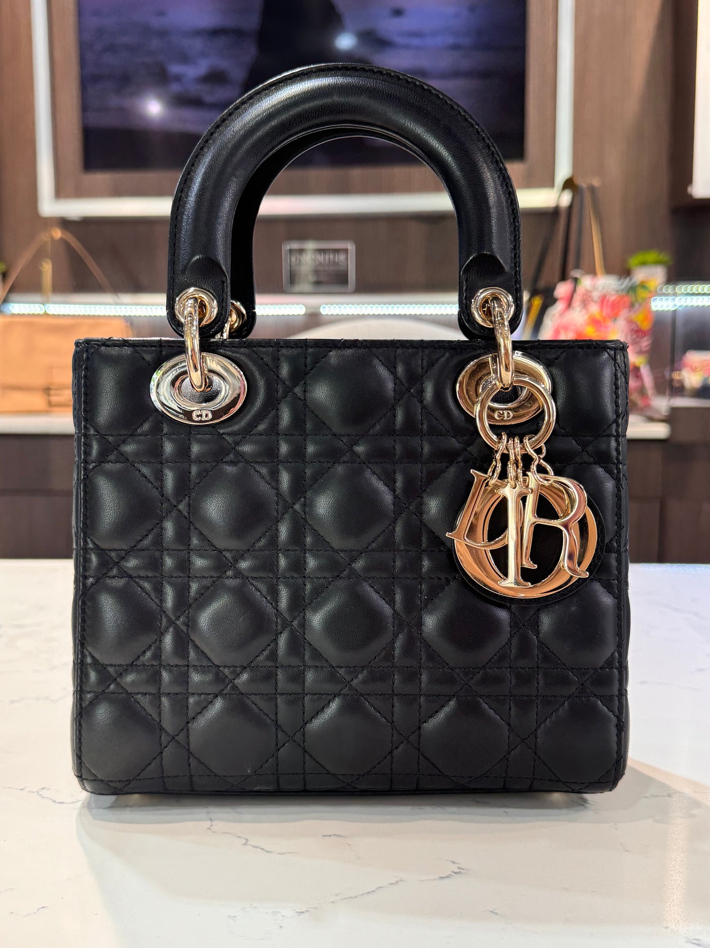 Christian Dior Small Lady Black Cannage Lambskin