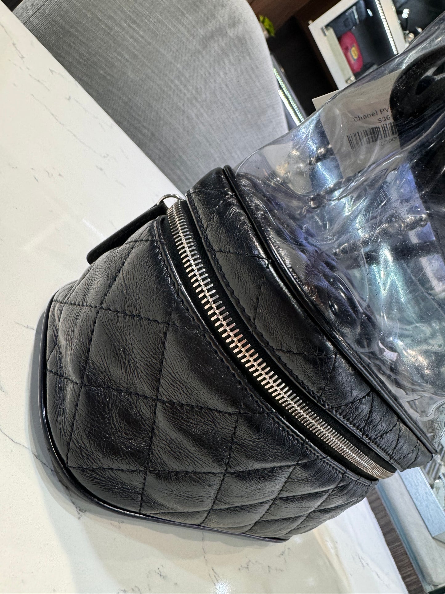 Chanel Black Calfskin PVC Vanity Bag