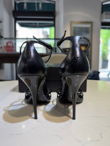 Pre-Owned YSL Black Cassandra Ankle Strap Sandals Size 41