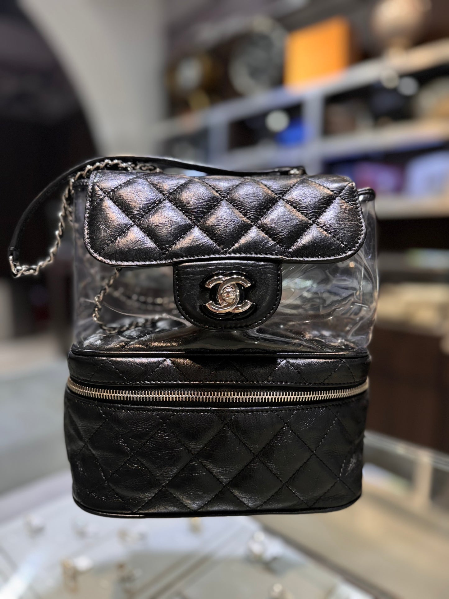 Chanel Black Calfskin PVC Vanity Bag