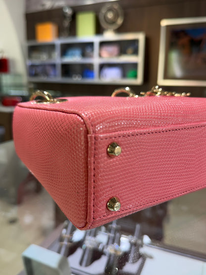 Pre-Owned CD Mini Lady Dior Pink Lizard