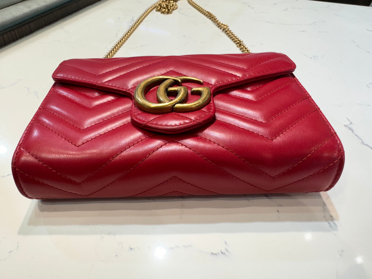 Gucci Red Marmont Wallet On Chain