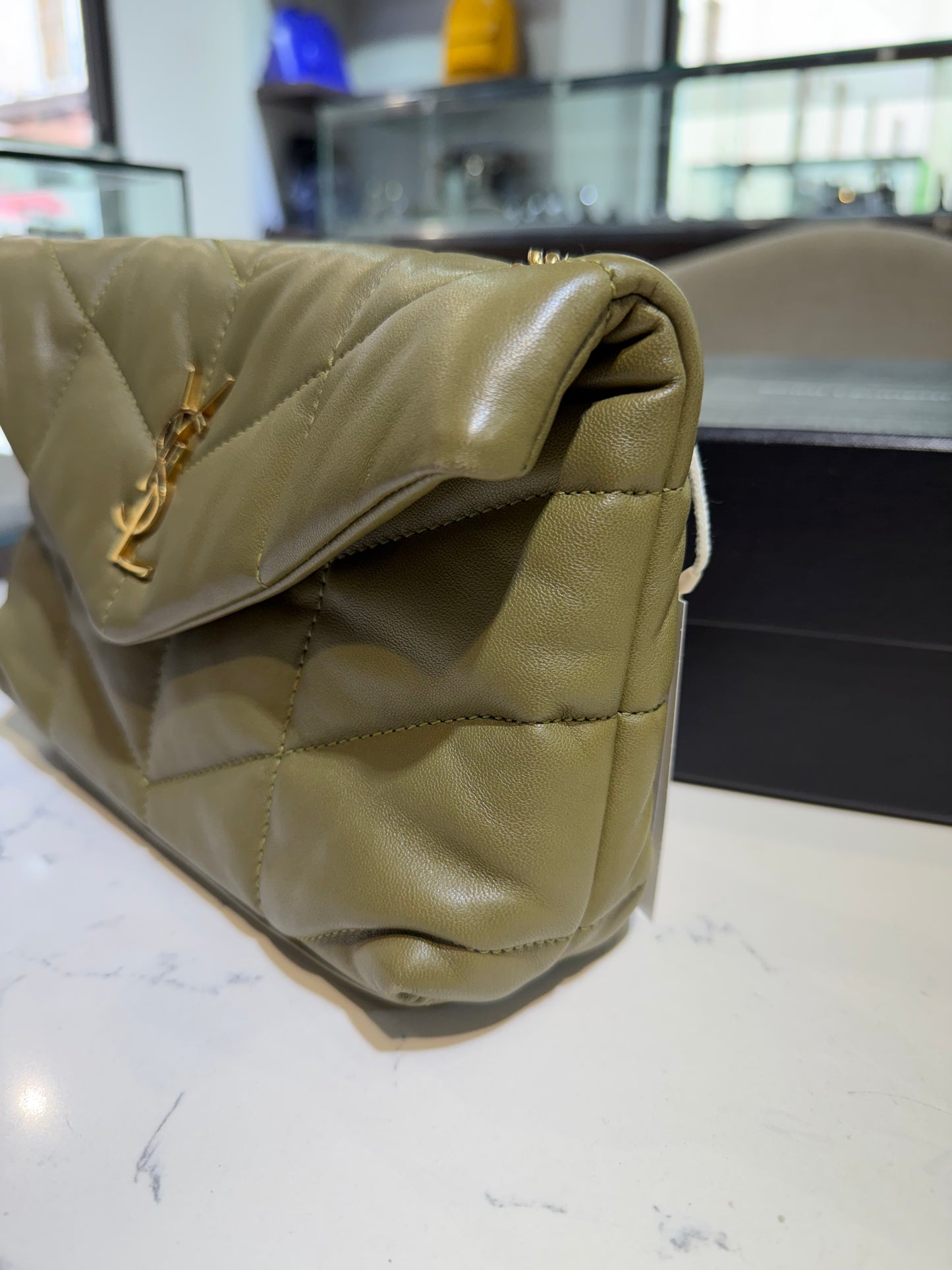 Pre-Owned YSL Toy Puffer Olive Green Nappa Leather