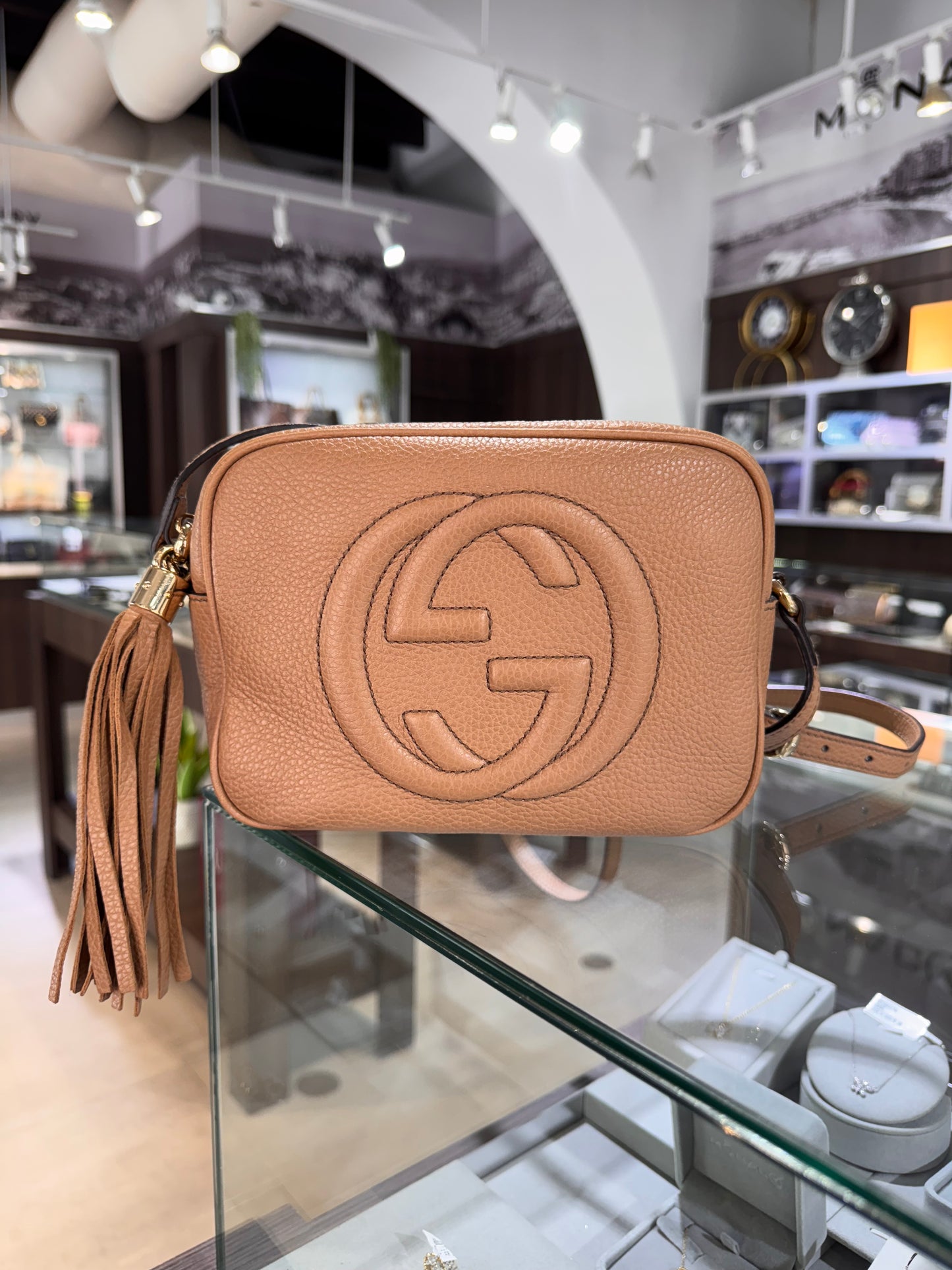 Gucci Small Soho Crossbody Camelia Bag