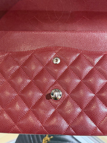 Pre-Owned CC Classic Double Flap Burgundy Caviar Jumbo Silver Hardware