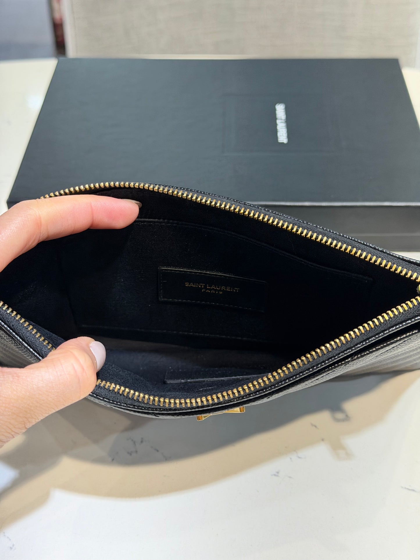 Pre-Owned YSL Cassandre Pouch In Grain de Poudre Leather
