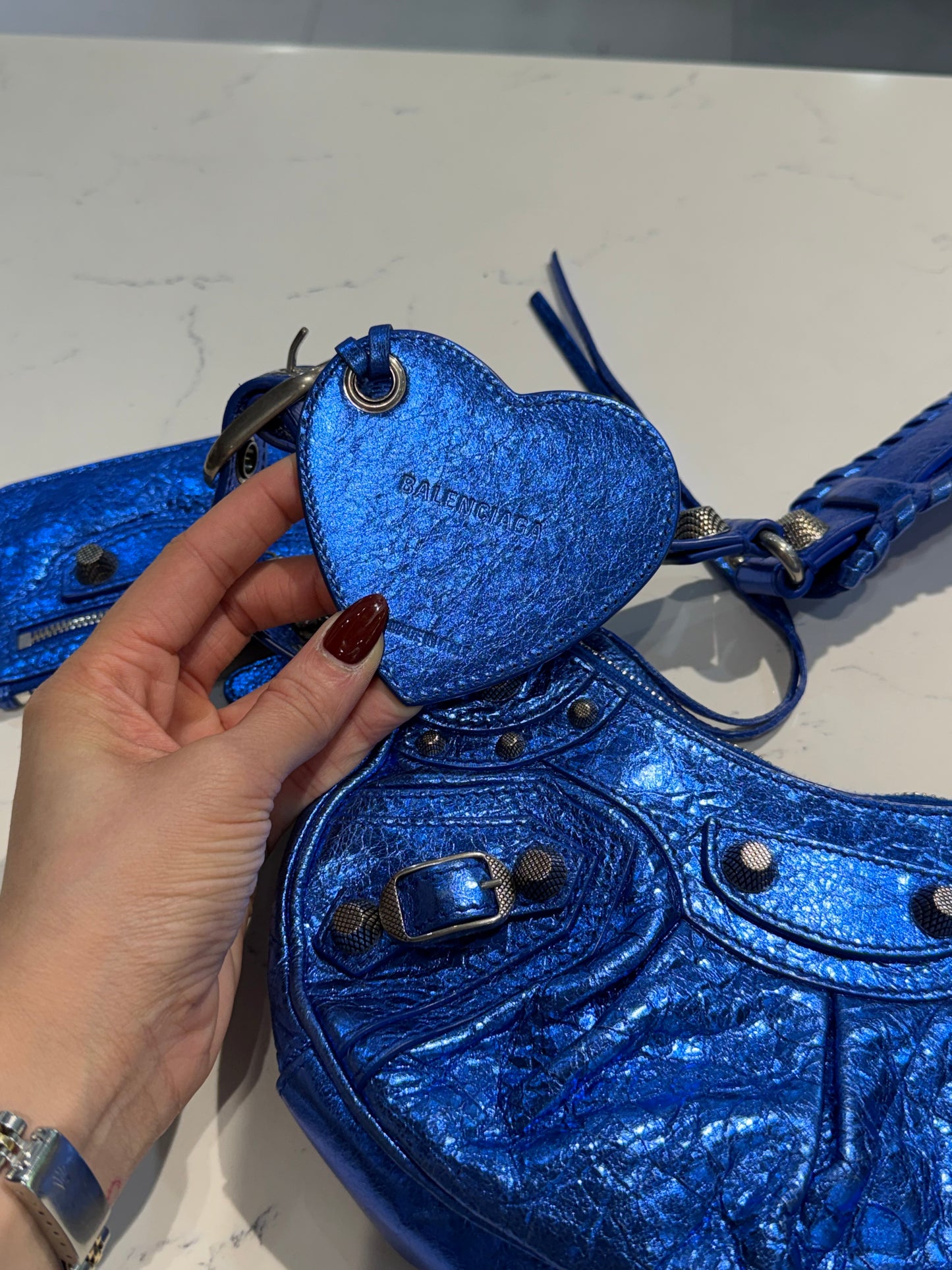 Balenciaga Le Cagole XS Blue Metallic