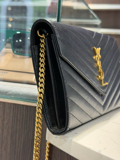 Pre-Owned YSL Cassandre Wallet On Chain In Grain De Poudre