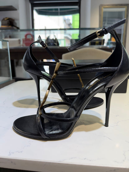Pre-Owned YSL Black Cassandra Ankle Strap Sandals Size 41