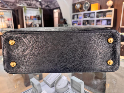 Louis Vuitton Black Taurillon Leather Metallic Flower Embellished Capucines MM