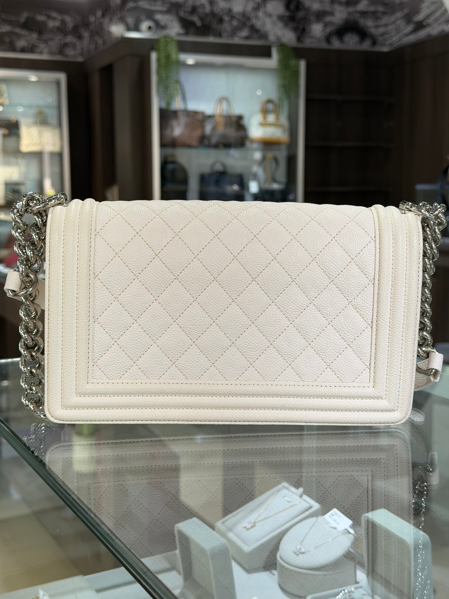 Chanel White Caviar Boy Bag