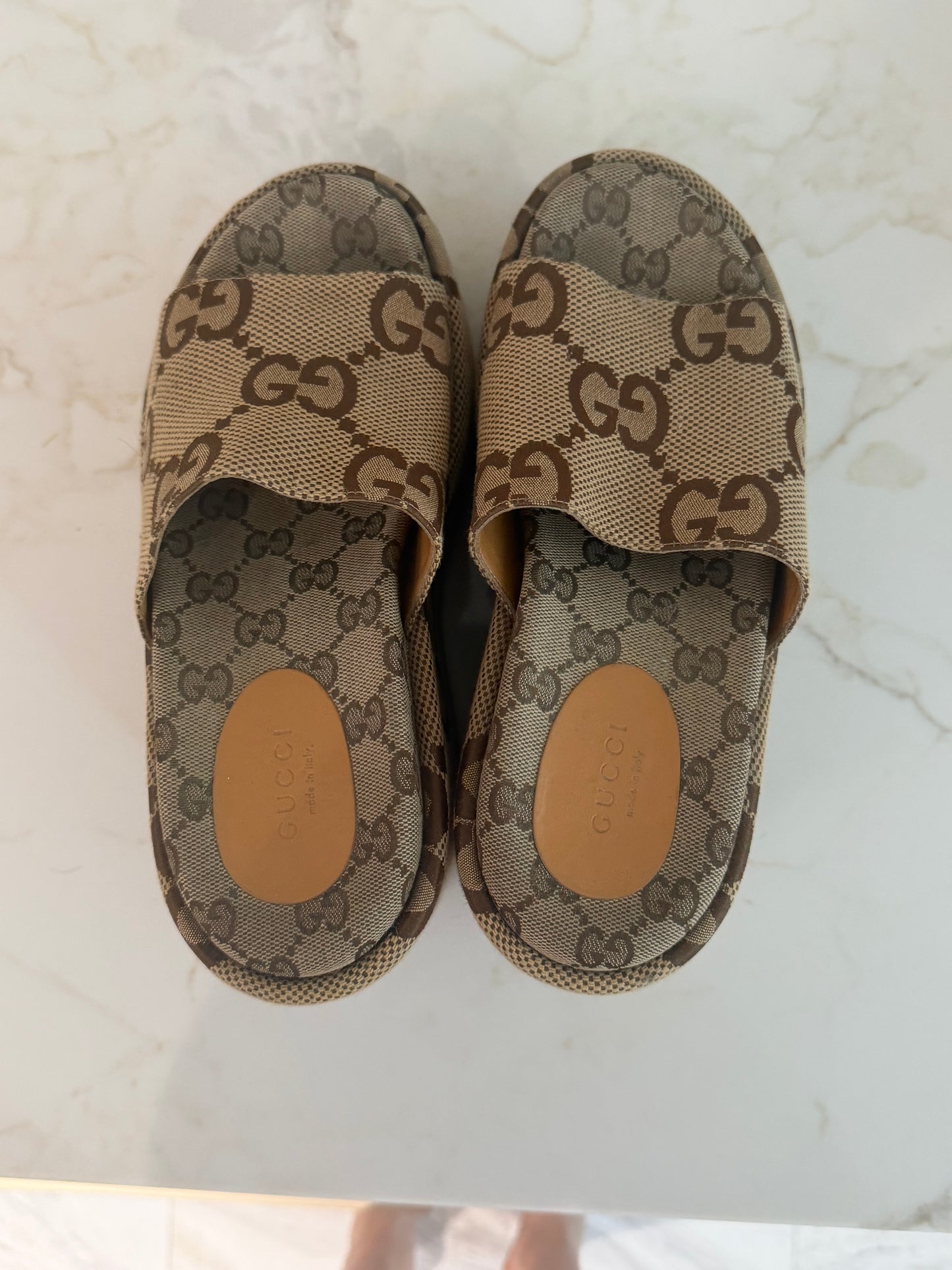Pre-Owned GG Monogram Jumbo Platform Sandals 37.5 Camel Ebony
