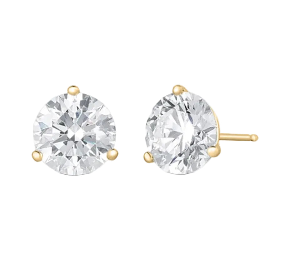 3ct Lab Round Diamond 14k Yellow Gold Studs.
