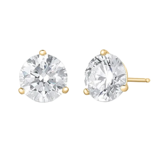 3ct Lab Round Diamond 14k Yellow Gold Studs.