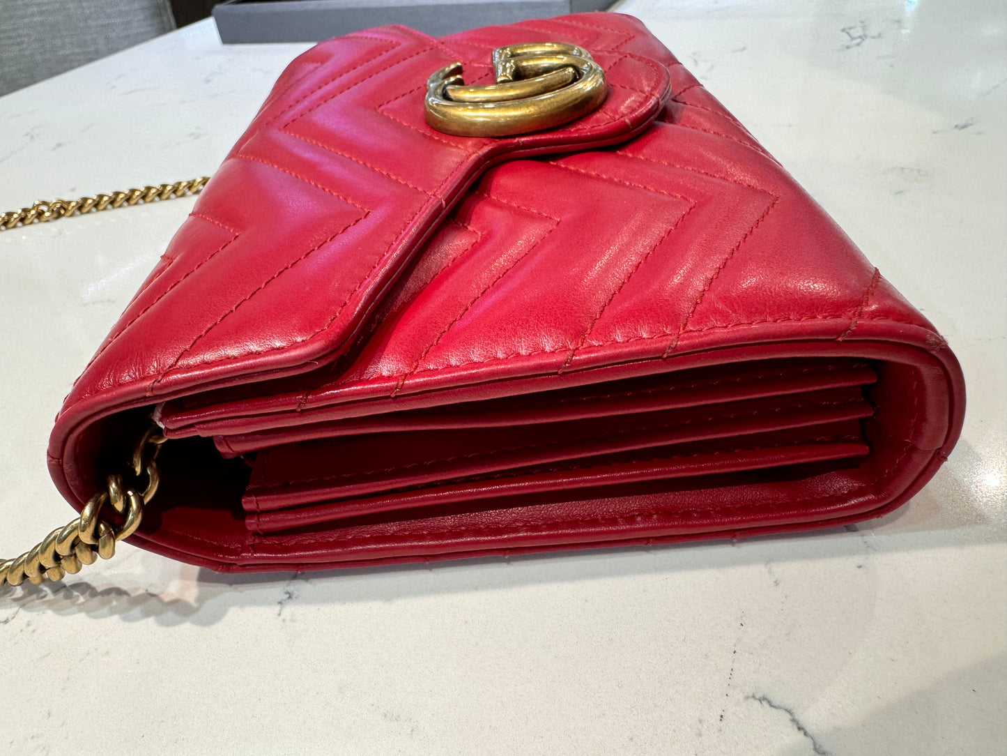 Gucci Red Marmont Wallet On Chain