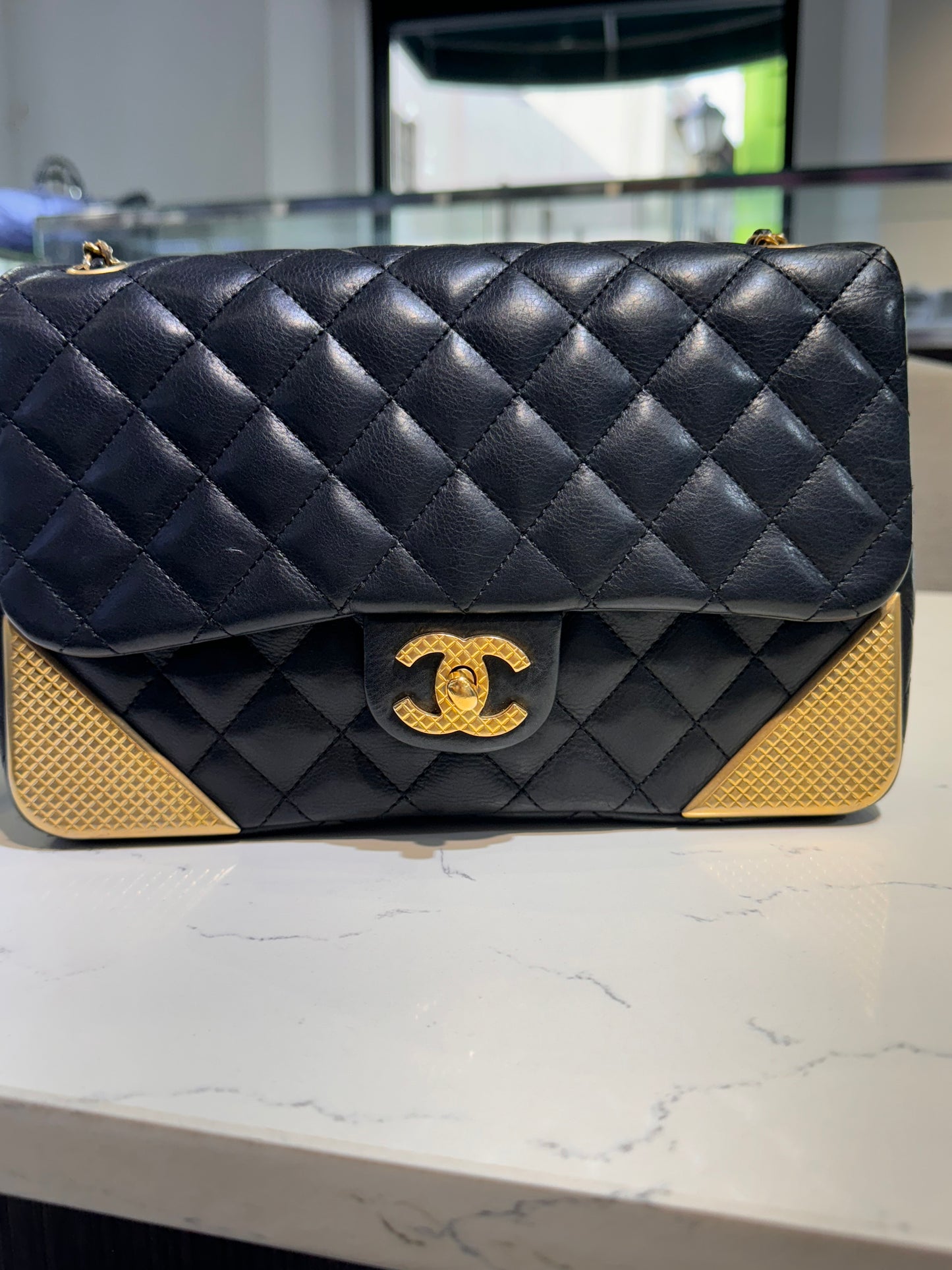 Chanel Calfskin Quilted Rock The Corner Flap Black