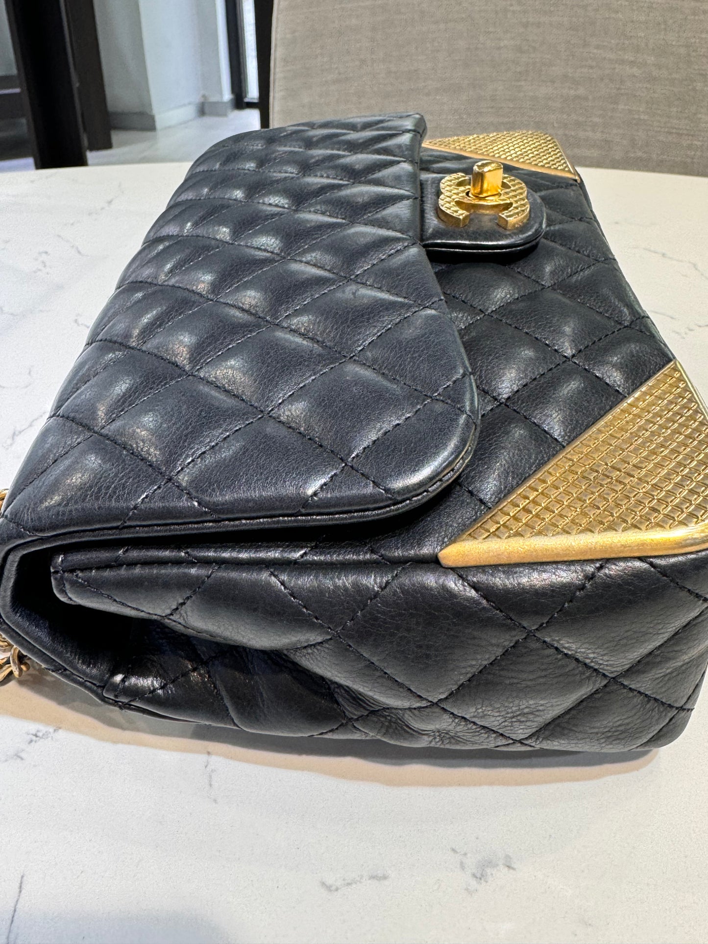 Chanel Calfskin Quilted Rock The Corner Flap Black