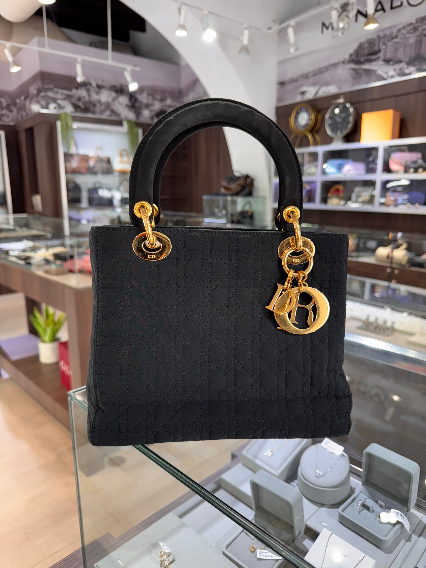 Christian Dior Medium Black Nylon Lady Dior