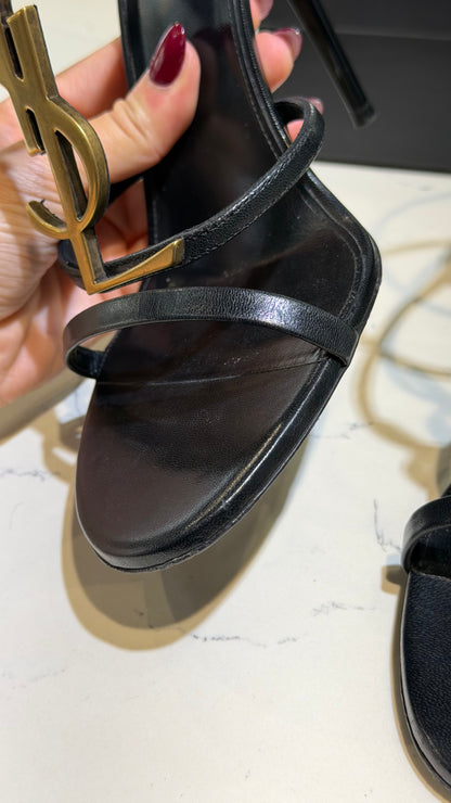 Pre-Owned YSL Black Cassandra Ankle Strap Sandals Size 41