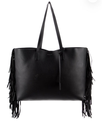 Pre-Owned YSL Black Large Fringe Shopping Tote