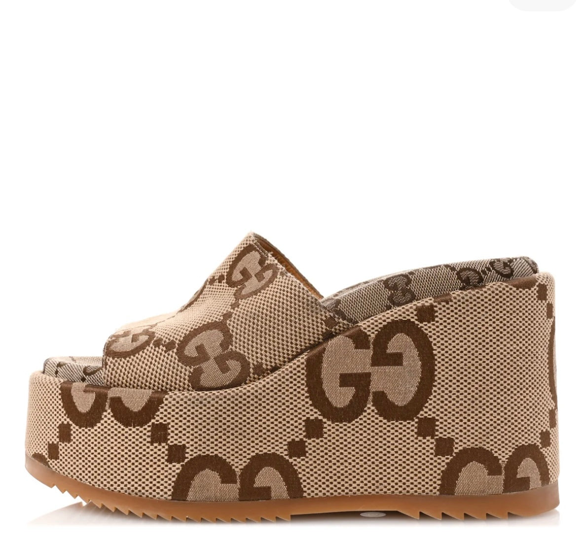 Pre-Owned GG Monogram Jumbo Platform Sandals 37.5 Camel Ebony
