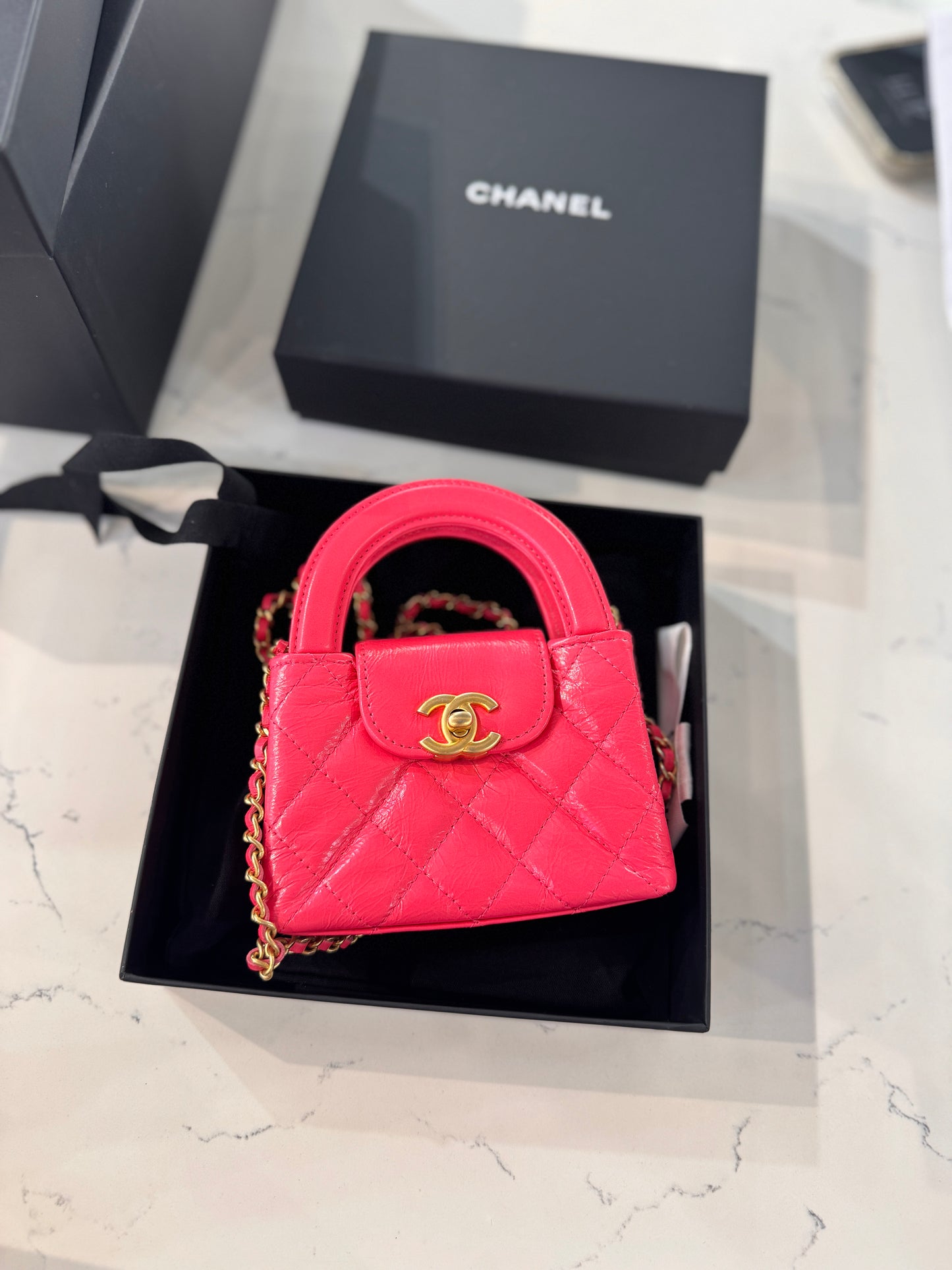 CHANEL NANO KELLY DARK PINK SHINY