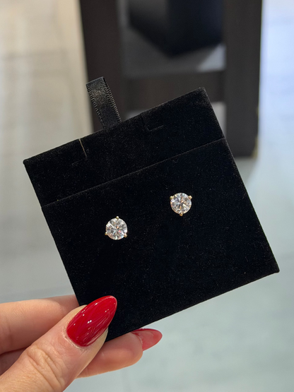 3ct Lab Round Diamond 14k Yellow Gold Studs.