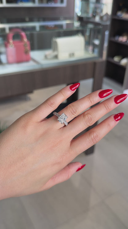 3.10 ct Radiant Lab 14k White Gold Engagement Ring